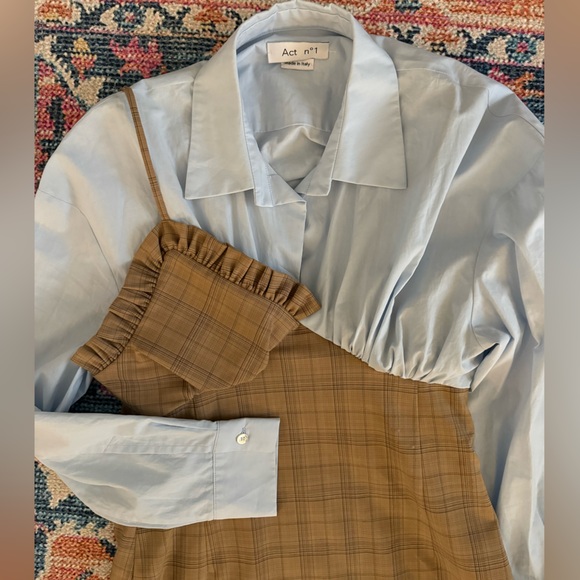 Act N°1 Plaid asymmetric combination mixed media mini dress. Made in Italy. - Picture 7 of 7